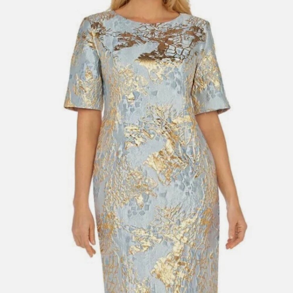 NWT Giovanna Signature Elegant Metalilic Gold Brocade Sheath Dress